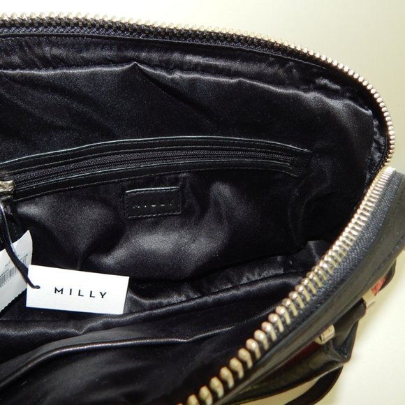 MILLY Black Lambskin Dome Coral Watersnake Panel Embellished LG Satchel Bag NWT - Picture 16 of 16